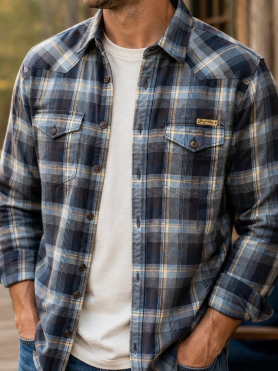 Lucky Brand Other - Lucky Brand Men’s L Blue Plaid Button Down Shirt Western Casual Flannel